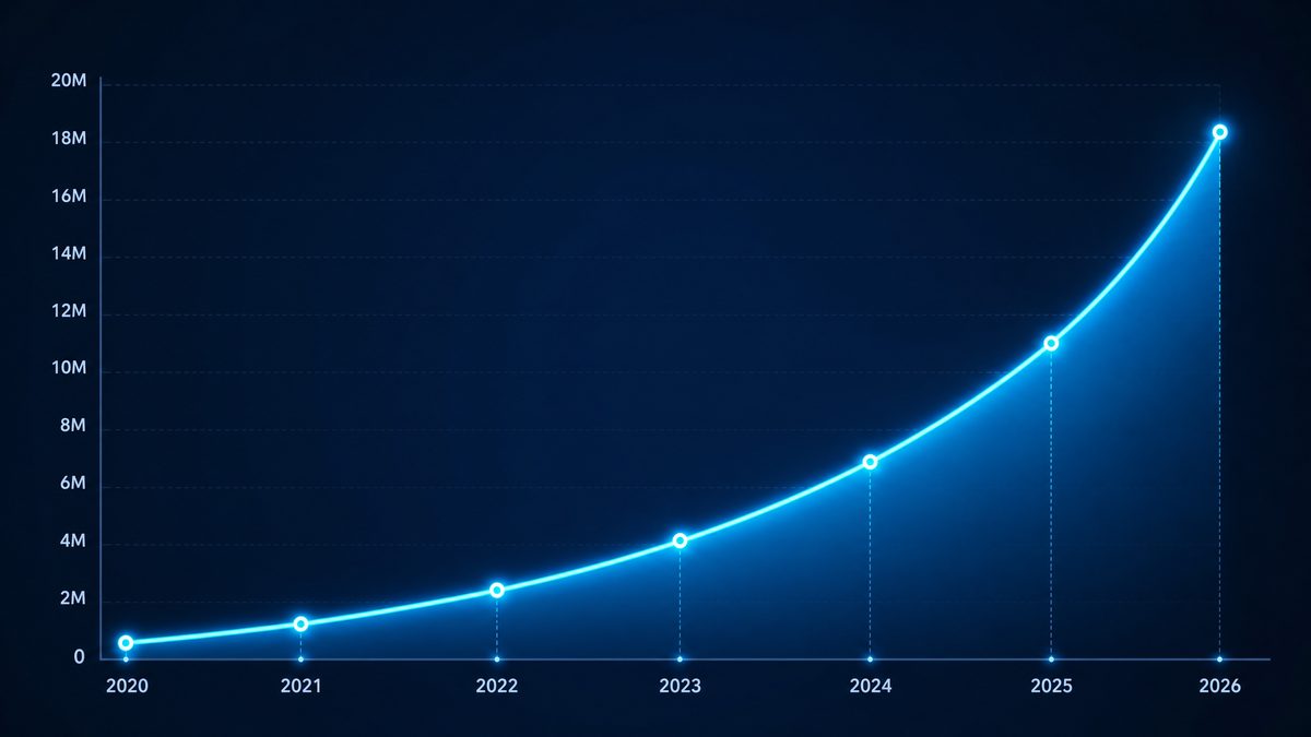 电影免费在线观看完整版用户增长数据图表,展示2020-2026年注册用户从50万增长至1800万的趋势